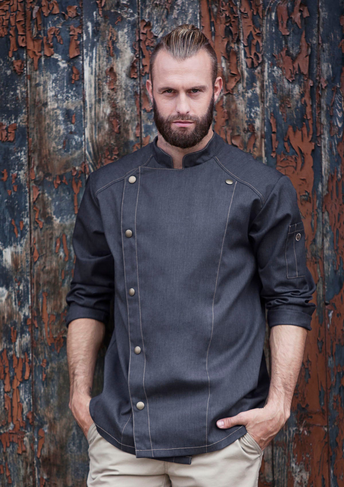Giacca da Chef Uomo Jeans-Look Maniche Lunghe Vintage