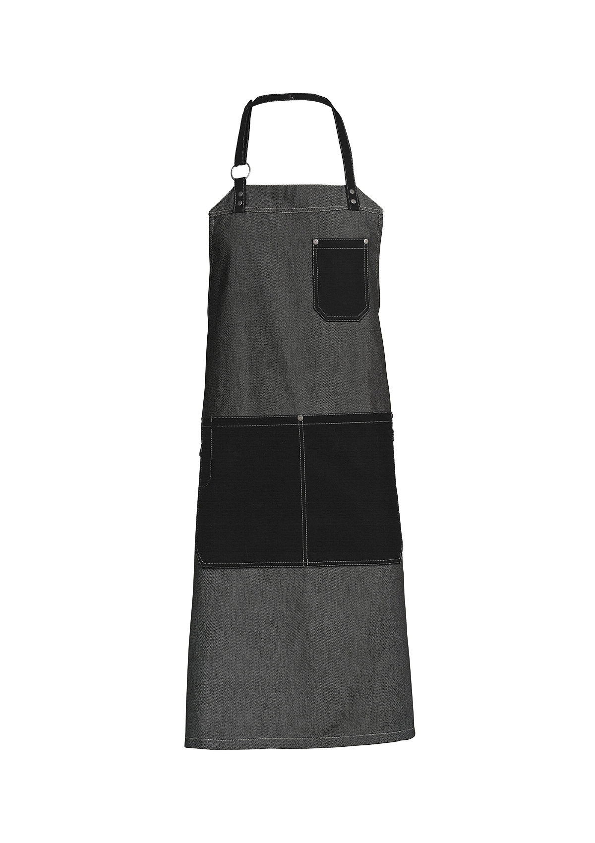 Grembiule a Pettorina Raw con Tasche Frontali, Anello in Metallo e Rivetti Unisex