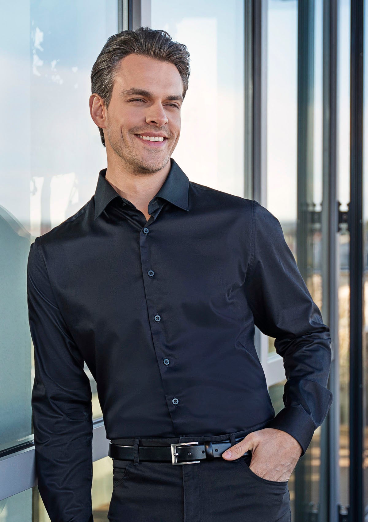 Camicia Uomo Active-Stretch Maniche Lunghe Slim Fit
