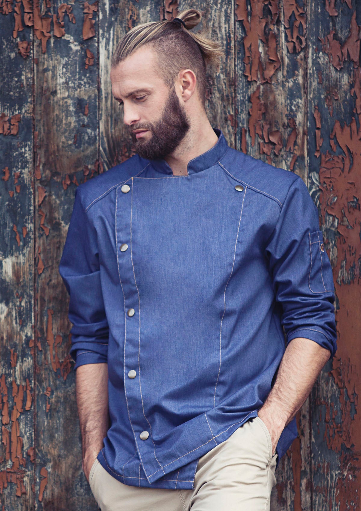 Giacca da Chef Uomo Jeans-Look Maniche Lunghe Vintage