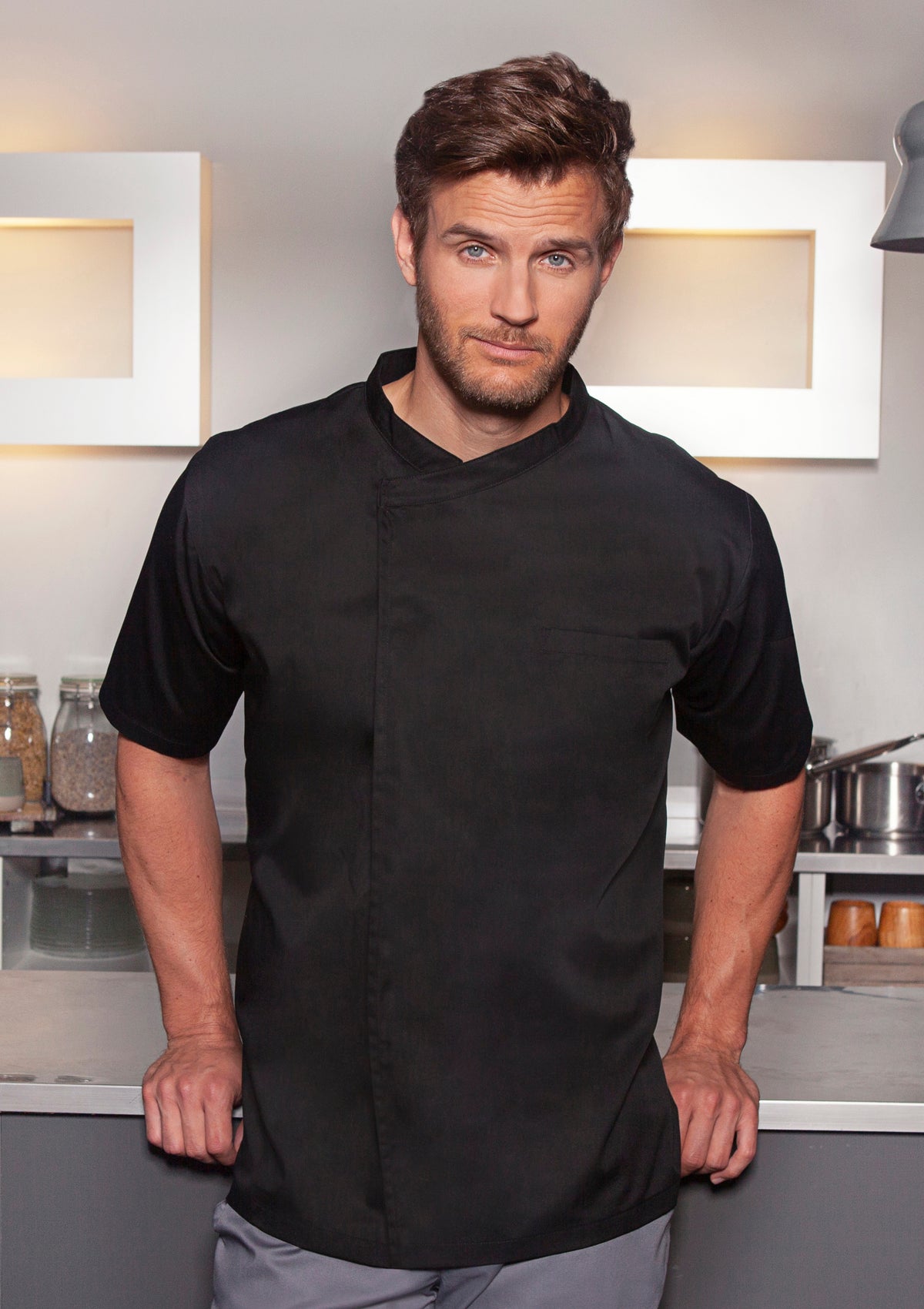 Camicia da Chef Uomo Maniche Corte con Vestizione Facile