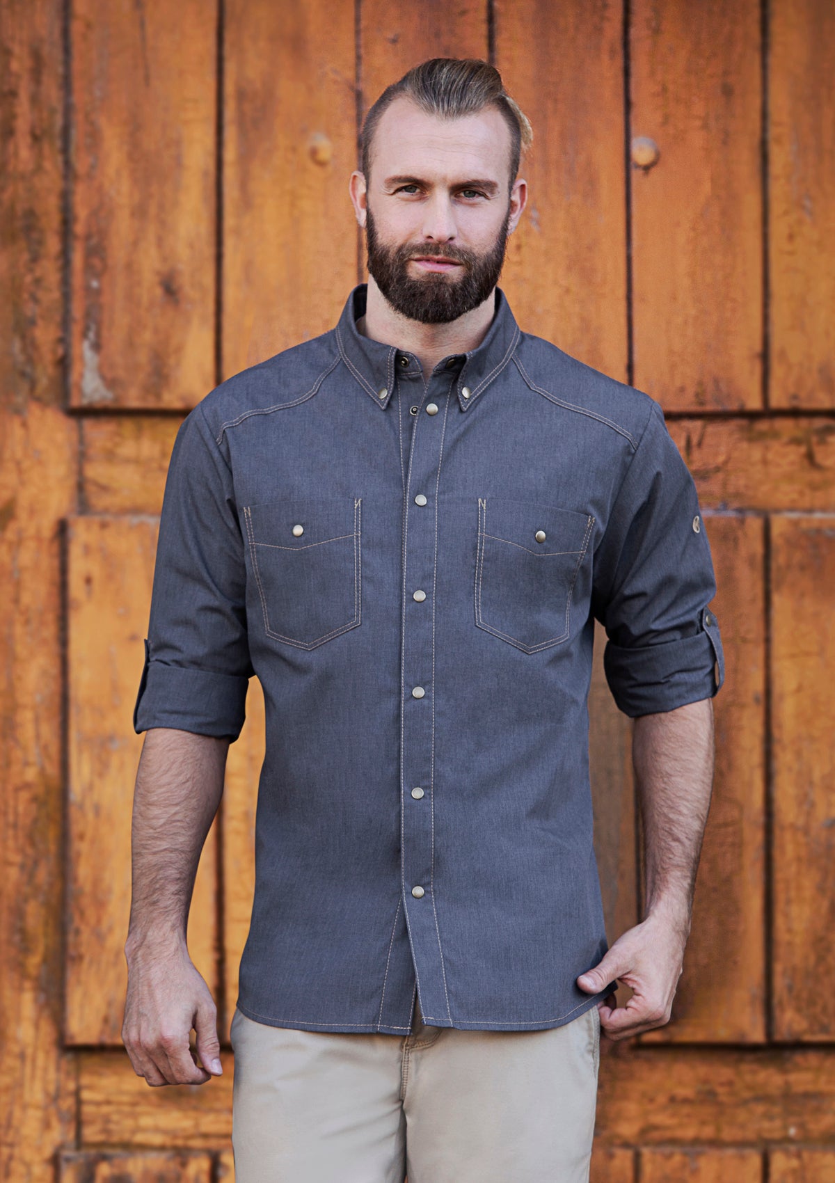 Camicia da Chef Uomo Jeans-Style Button-Down Maniche Lunghe